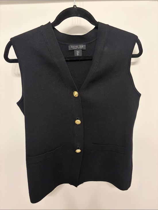 Rachel Zoe Jackets & Blazers - Rachel Zoe Black Sleeveless Knit Vest with Gold Buttons